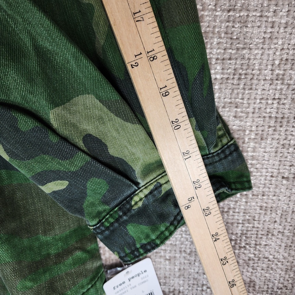 Free People Seize The Day Canvas Military Jacket‎ Womens L Green Tan Camo NWT - Picture 7 of 16
